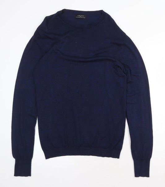 Zara Mens Blue Round Neck Viscose Pullover Jumper Size M Long Sleeve