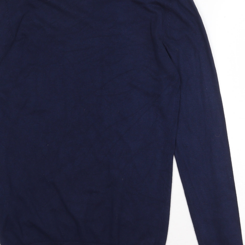 Zara Mens Blue Round Neck Viscose Pullover Jumper Size M Long Sleeve