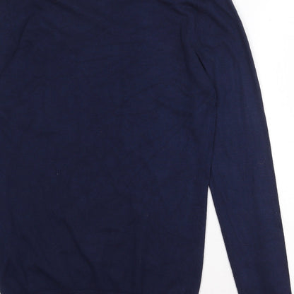 Zara Mens Blue Round Neck Viscose Pullover Jumper Size M Long Sleeve