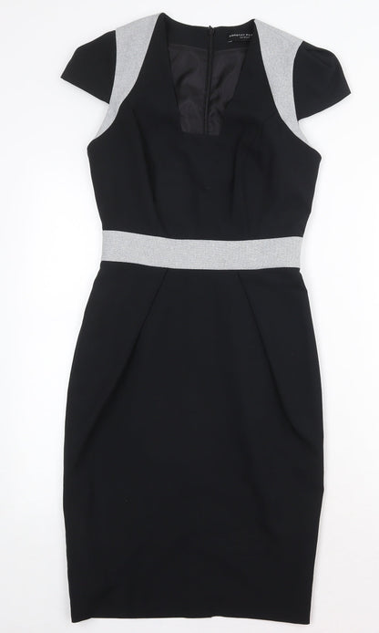 Dorothy Perkins Womens Black Polyester Sheath Size 8 V-Neck Zip