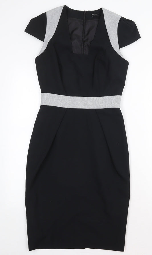 Dorothy Perkins Womens Black Polyester Sheath Size 8 V-Neck Zip