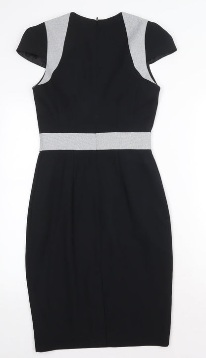 Dorothy Perkins Womens Black Polyester Sheath Size 8 V-Neck Zip