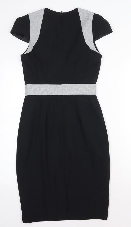 Dorothy Perkins Womens Black Polyester Sheath Size 8 V-Neck Zip