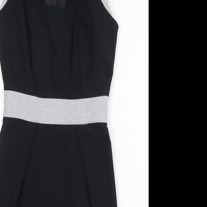Dorothy Perkins Womens Black Polyester Sheath Size 8 V-Neck Zip
