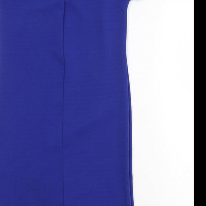 Missi London Womens Blue Polyester A-Line Size 8 Round Neck Zip