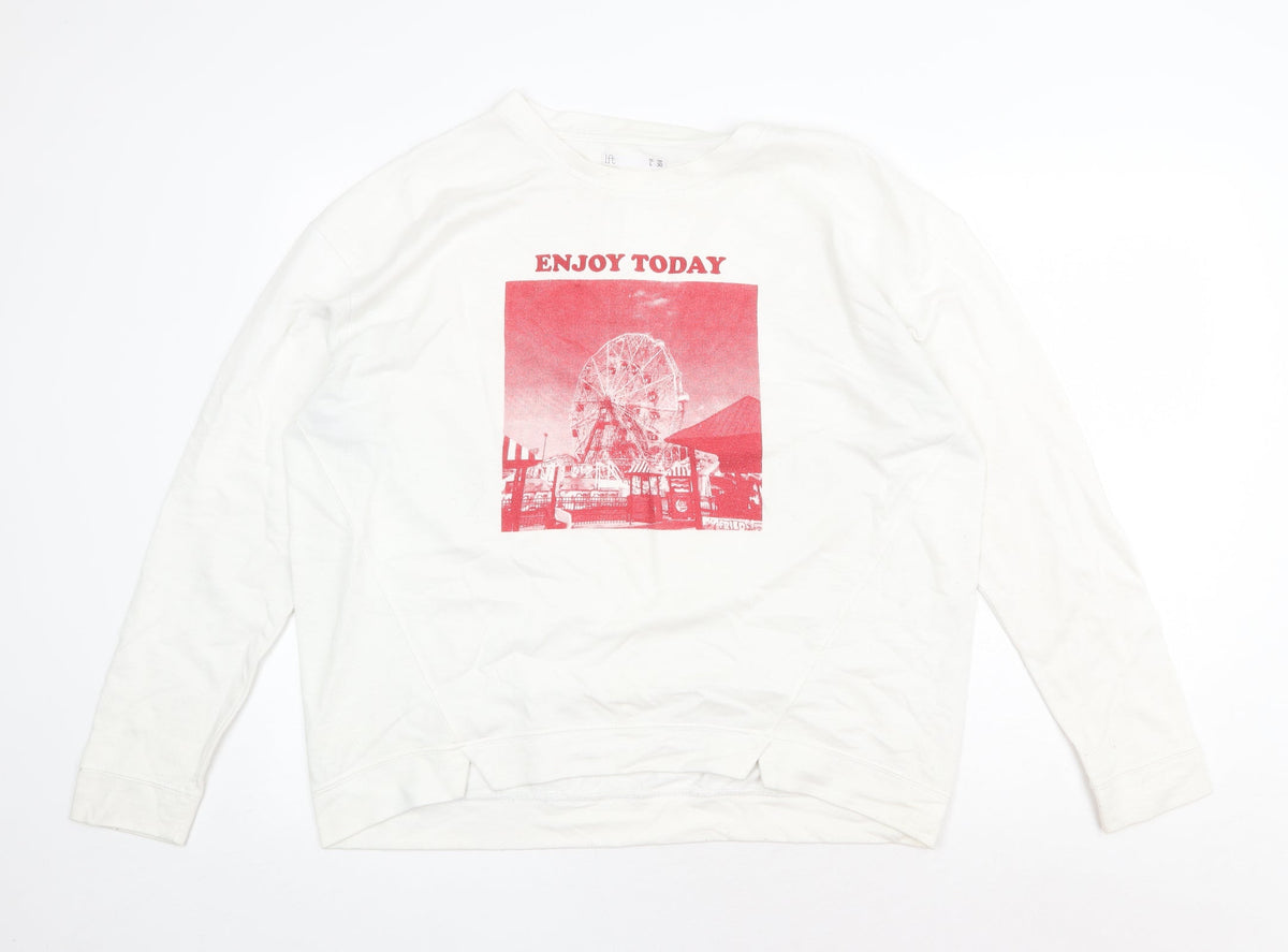 LFT Womens White Cotton Pullover Sweatshirt Size L Pullover - Enjoy Today