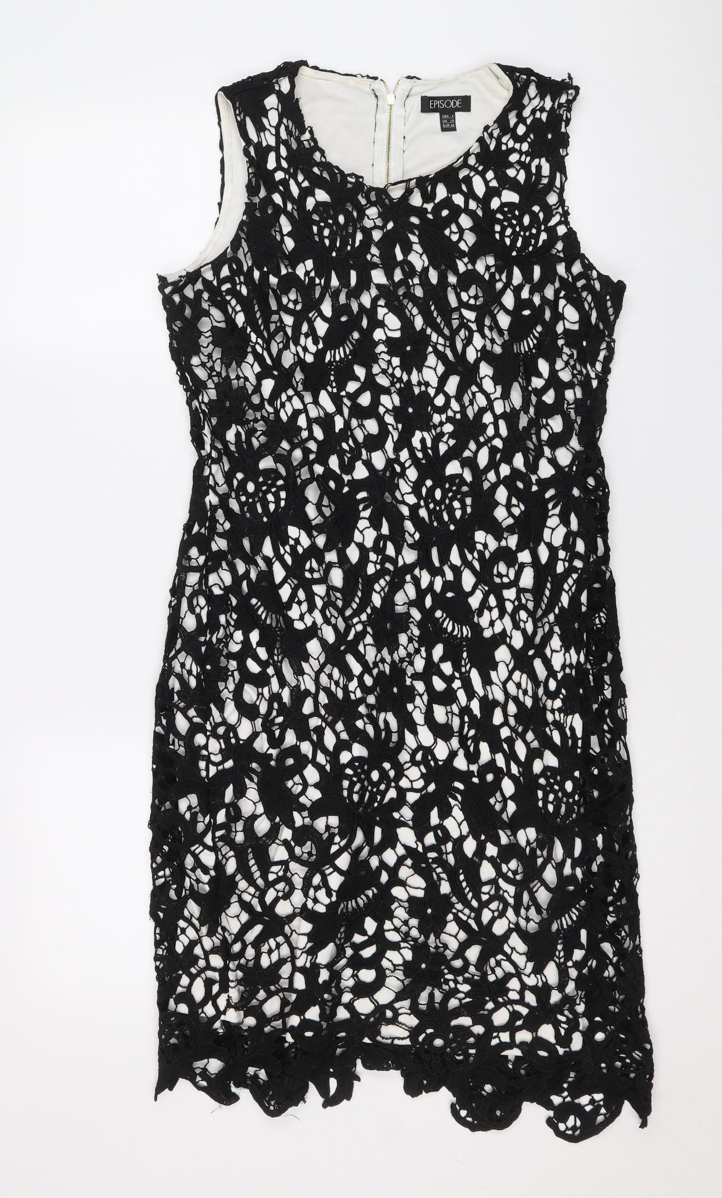 Episode Womens Black Geometric Polyester Sheath Size 10 Scoop Neck Zip