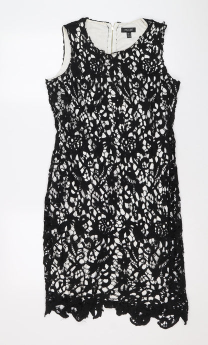 Episode Womens Black Geometric Polyester Sheath Size 10 Scoop Neck Zip