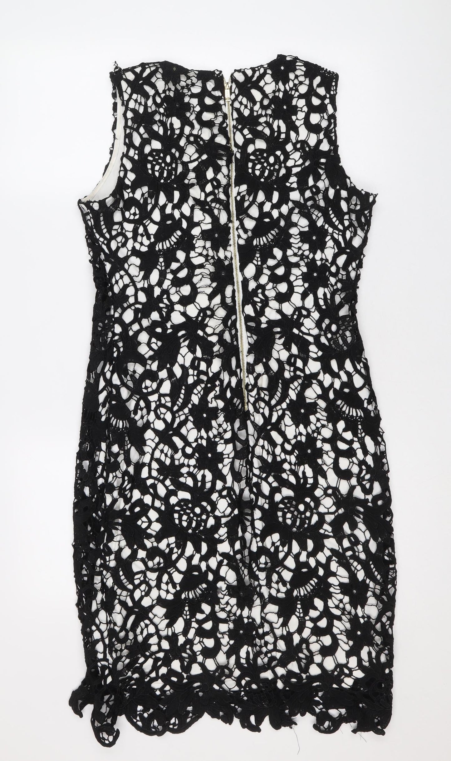 Episode Womens Black Geometric Polyester Sheath Size 10 Scoop Neck Zip