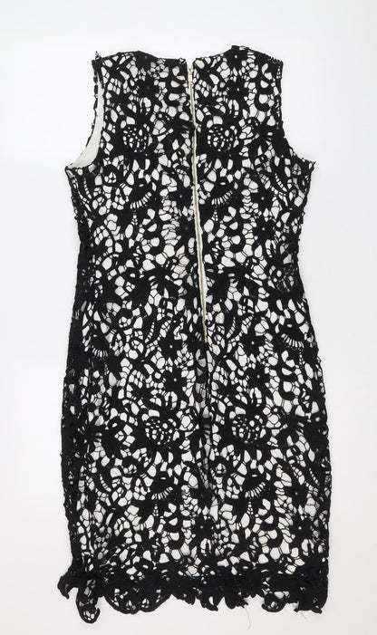 Episode Womens Black Geometric Polyester Sheath Size 10 Scoop Neck Zip