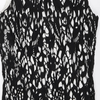 Episode Womens Black Geometric Polyester Sheath Size 10 Scoop Neck Zip