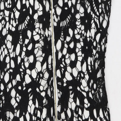 Episode Womens Black Geometric Polyester Sheath Size 10 Scoop Neck Zip