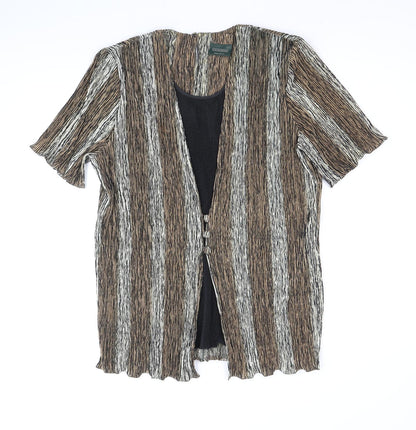 CANDA Womens Brown Striped Polyester Basic Blouse Size 14 Round Neck