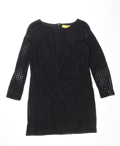 NEXT Womens Black Geometric 100% Cotton A-Line Size 12 Boat Neck Zip