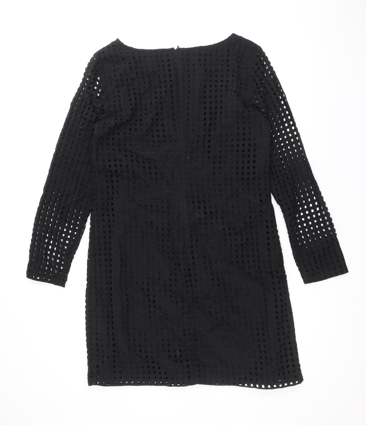 NEXT Womens Black Geometric 100% Cotton A-Line Size 12 Boat Neck Zip