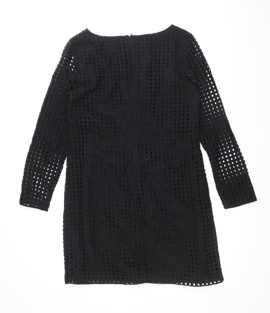 NEXT Womens Black Geometric 100% Cotton A-Line Size 12 Boat Neck Zip