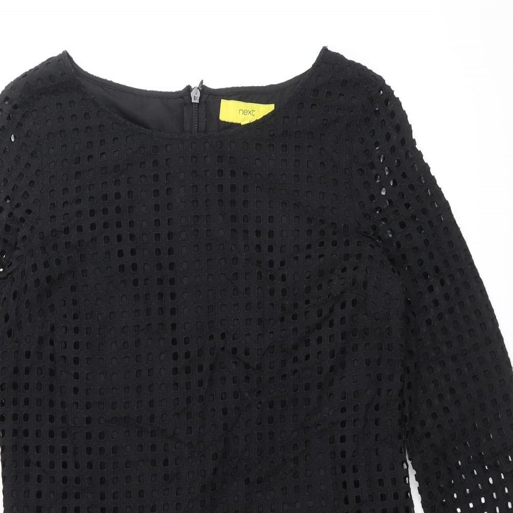 NEXT Womens Black Geometric 100% Cotton A-Line Size 12 Boat Neck Zip