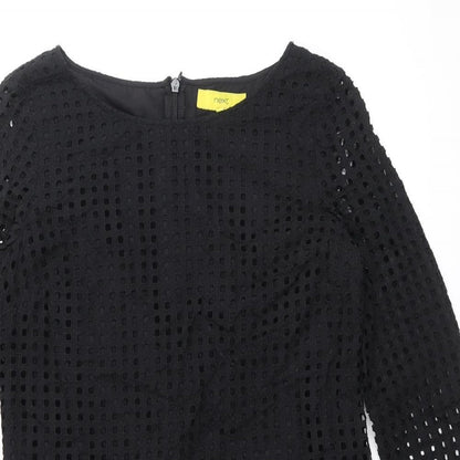 NEXT Womens Black Geometric 100% Cotton A-Line Size 12 Boat Neck Zip