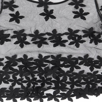 Lily McBee Womens Black Floral Polyester Basic Blouse Size S Round Neck