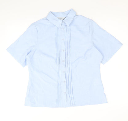 EWM Womens Blue Polyester Basic Button-Up Size 12 Collared