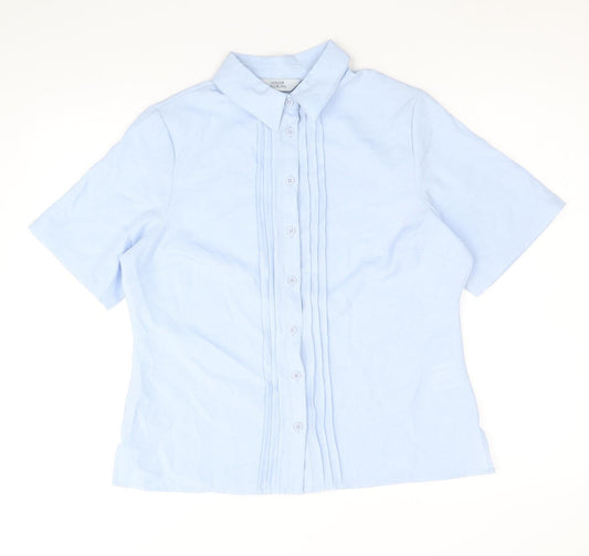 EWM Womens Blue Polyester Basic Button-Up Size 12 Collared