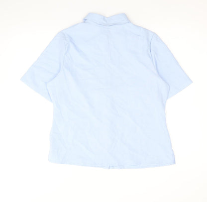 EWM Womens Blue Polyester Basic Button-Up Size 12 Collared