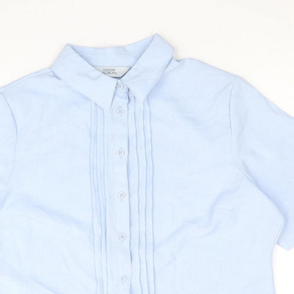 EWM Womens Blue Polyester Basic Button-Up Size 12 Collared