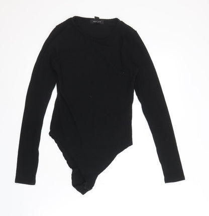 New Look Womens Black Polyester Bodysuit One-Piece Size 8 Snap