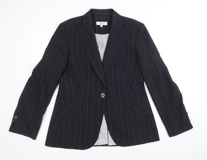NEXT Womens Blue Striped Polyester Jacket Blazer Size 14
