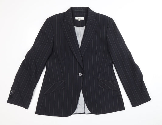NEXT Womens Blue Striped Polyester Jacket Blazer Size 14