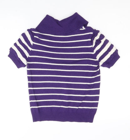 Paradiso Womens Purple Collared Striped Wool Pullover Jumper Size 12