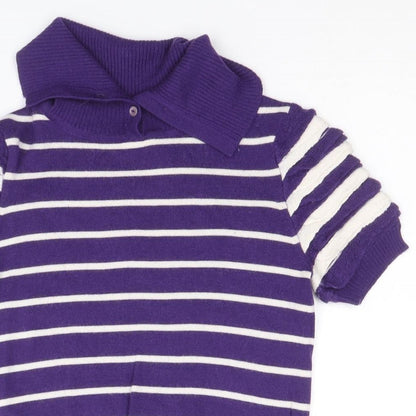 Paradiso Womens Purple Collared Striped Wool Pullover Jumper Size 12
