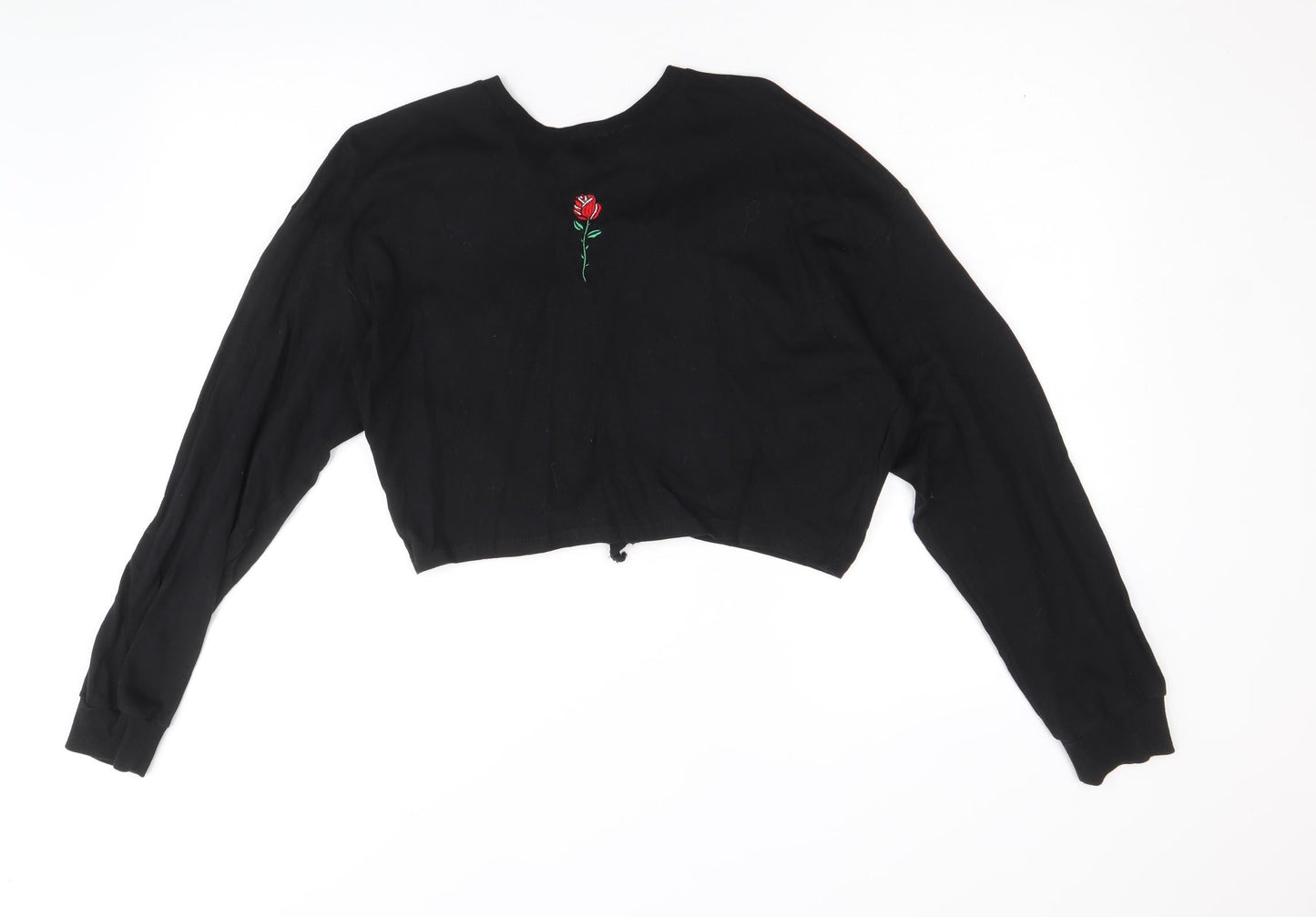 Divided by H&M Womens Black 100% Cotton Pullover Sweatshirt Size S Pullover - Cropped, Open Back Detail