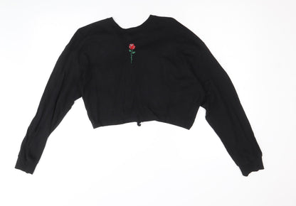 Divided by H&M Womens Black 100% Cotton Pullover Sweatshirt Size S Pullover - Cropped, Open Back Detail