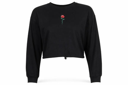 Divided by H&M Womens Black 100% Cotton Pullover Sweatshirt Size S Pullover - Cropped, Open Back Detail