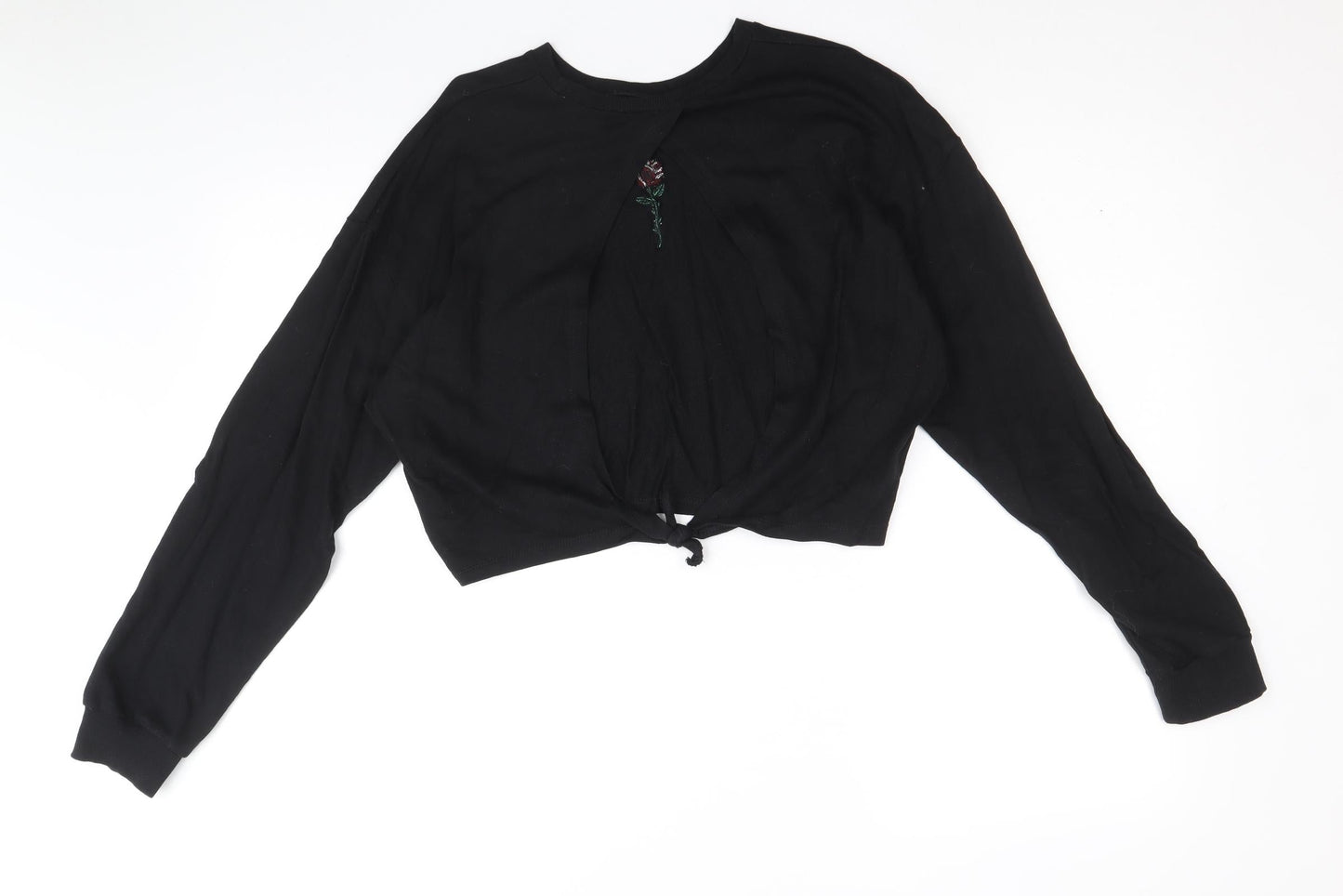 Divided by H&M Womens Black 100% Cotton Pullover Sweatshirt Size S Pullover - Cropped, Open Back Detail