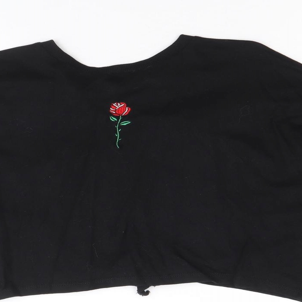 Divided by H&M Womens Black 100% Cotton Pullover Sweatshirt Size S Pullover - Cropped, Open Back Detail
