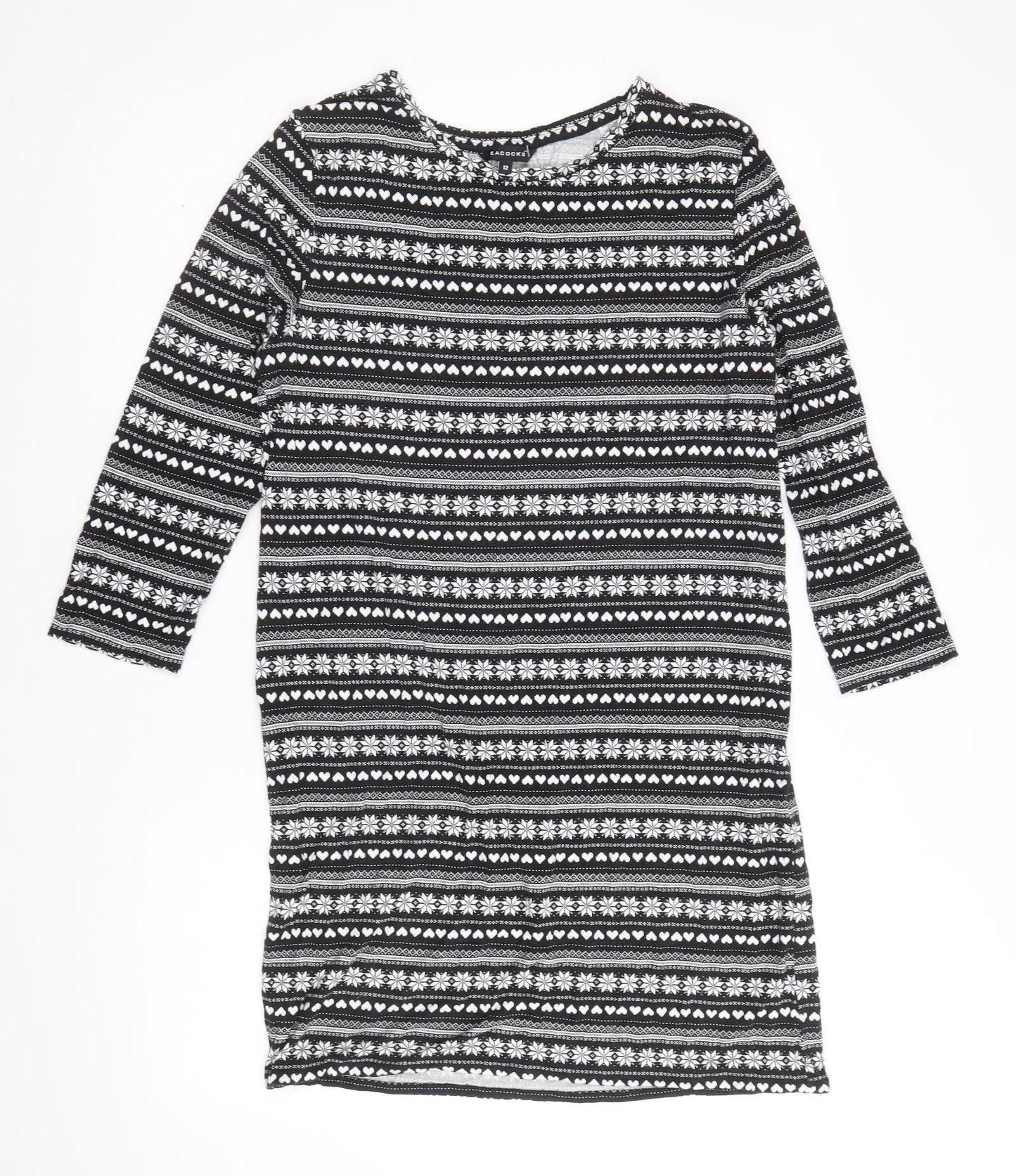 Peacocks Womens Black Fair Isle Viscose A-Line Size 12 Round Neck Pullover