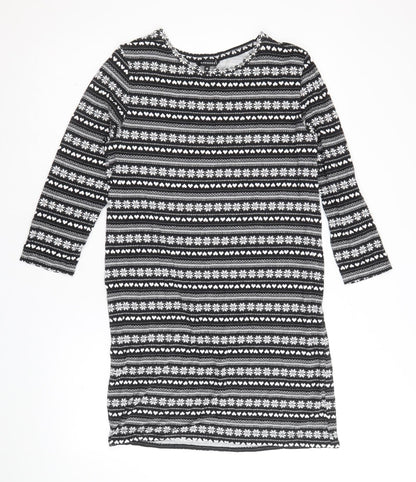 Peacocks Womens Black Fair Isle Viscose A-Line Size 12 Round Neck Pullover