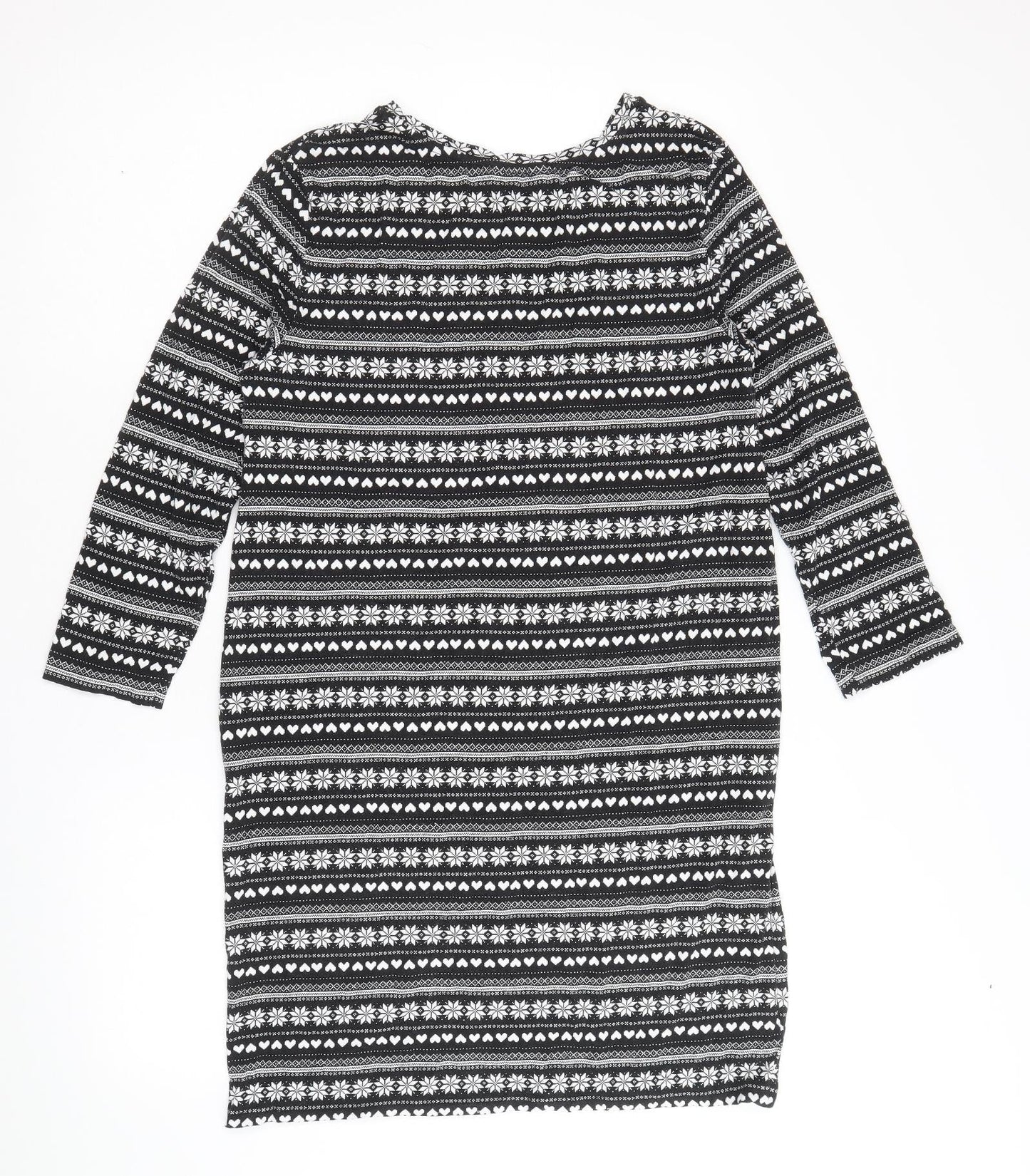 Peacocks Womens Black Fair Isle Viscose A-Line Size 12 Round Neck Pullover