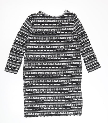 Peacocks Womens Black Fair Isle Viscose A-Line Size 12 Round Neck Pullover