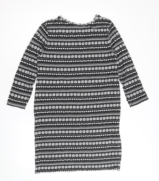 Peacocks Womens Black Fair Isle Viscose A-Line Size 12 Round Neck Pullover