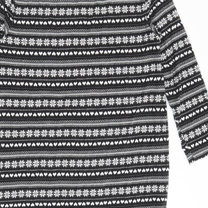 Peacocks Womens Black Fair Isle Viscose A-Line Size 12 Round Neck Pullover