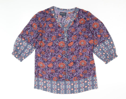 Cherokee Womens Multicoloured Floral Polyester Basic Blouse Size 8 V-Neck