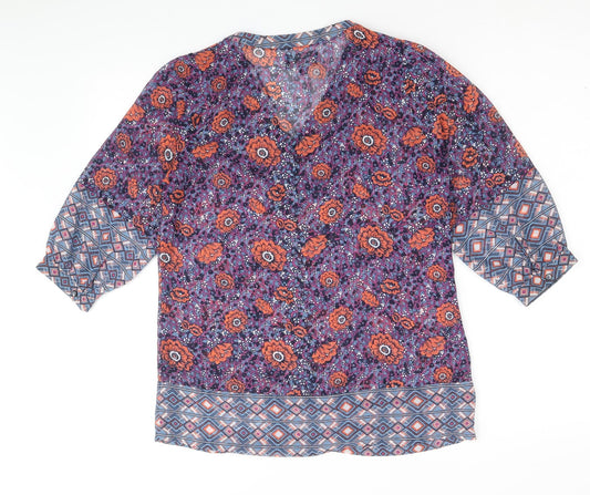 Cherokee Womens Multicoloured Floral Polyester Basic Blouse Size 8 V-Neck
