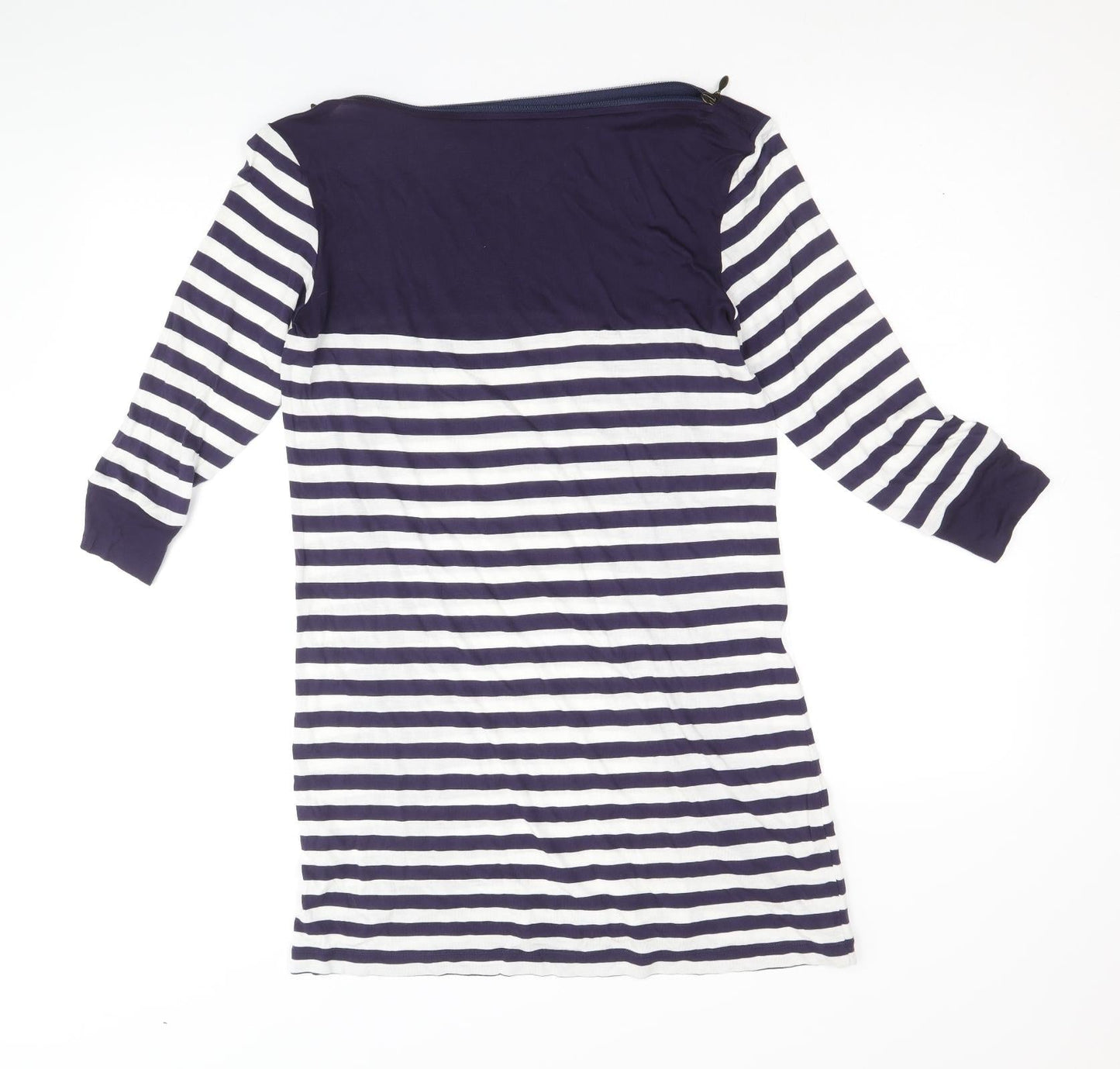 Marks and Spencer Womens Blue Striped Viscose Jumper Dress Size 12 Boat Neck Pullover