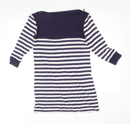 Marks and Spencer Womens Blue Striped Viscose Jumper Dress Size 12 Boat Neck Pullover
