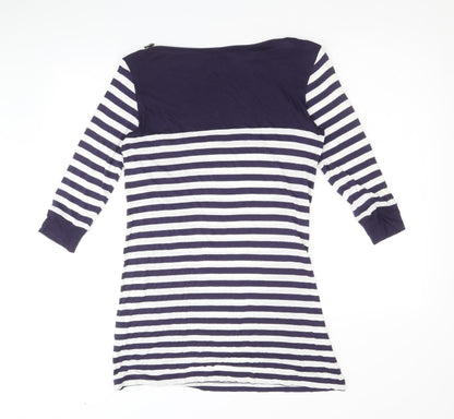 Marks and Spencer Womens Blue Striped Viscose Jumper Dress Size 12 Boat Neck Pullover
