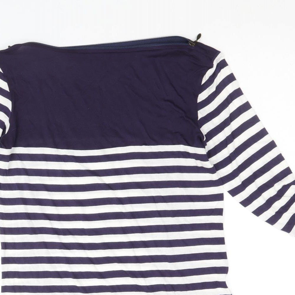 Marks and Spencer Womens Blue Striped Viscose Jumper Dress Size 12 Boat Neck Pullover