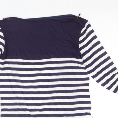 Marks and Spencer Womens Blue Striped Viscose Jumper Dress Size 12 Boat Neck Pullover